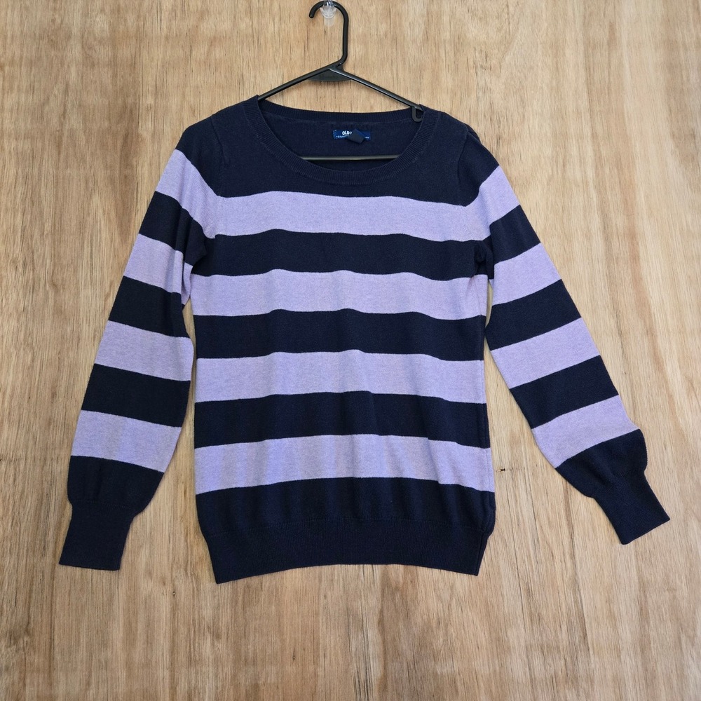 Old Navy Womens Navy Blue Purple Striped Crew Neck Sweater Medium
